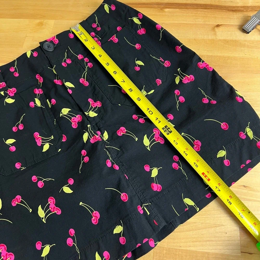 Maeve Anthropologie Cherry Print Colette Mini Skirt Black Pockets Cotton Sml NEW